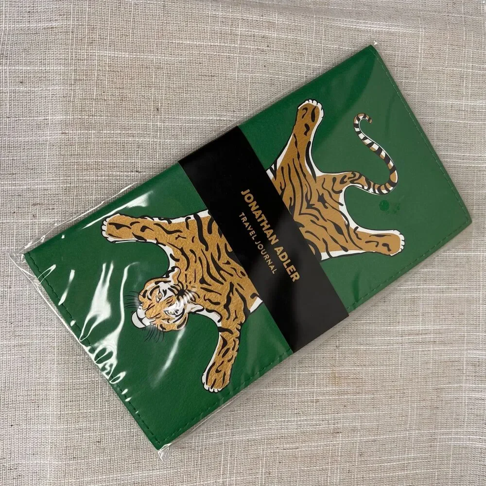 Jonathan Adler Faux Leather Tiger Travel Journal Green Safari Removable Folio